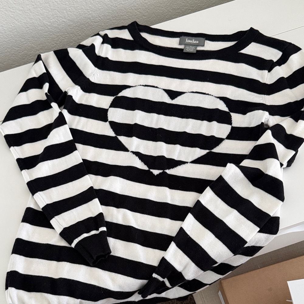 Neiman Marcus Black and White Striped Sweater